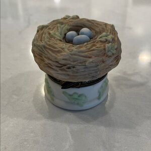 Marjolein Bastin, Porcelain, Bird Nest with Blue Eggs, Hinged Trinket Box